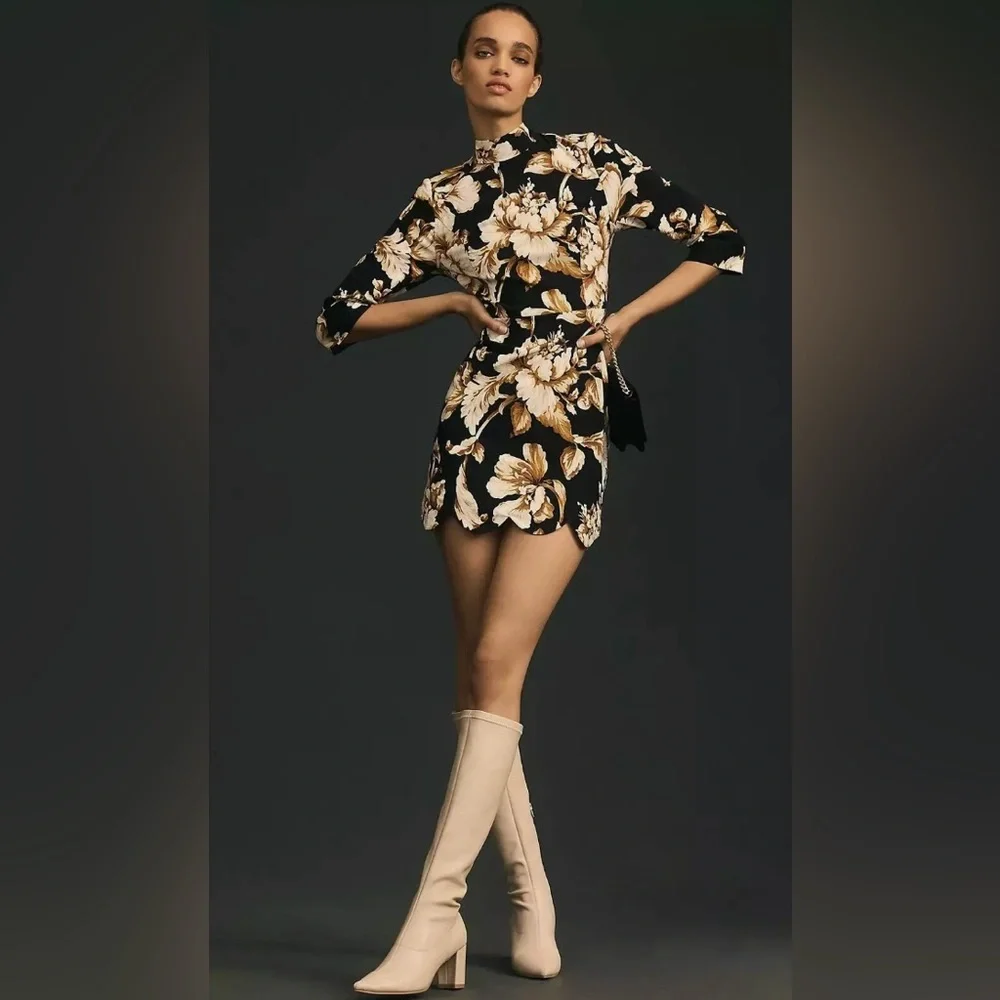 Anthropologie Plus 26 Maeve Black Floral Mock Neck Shift Mini Dress - Picture 4 of 8